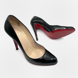 Christian Louboutin Black Simple Leather Stiletto Heel Pumps Sandals Shoes